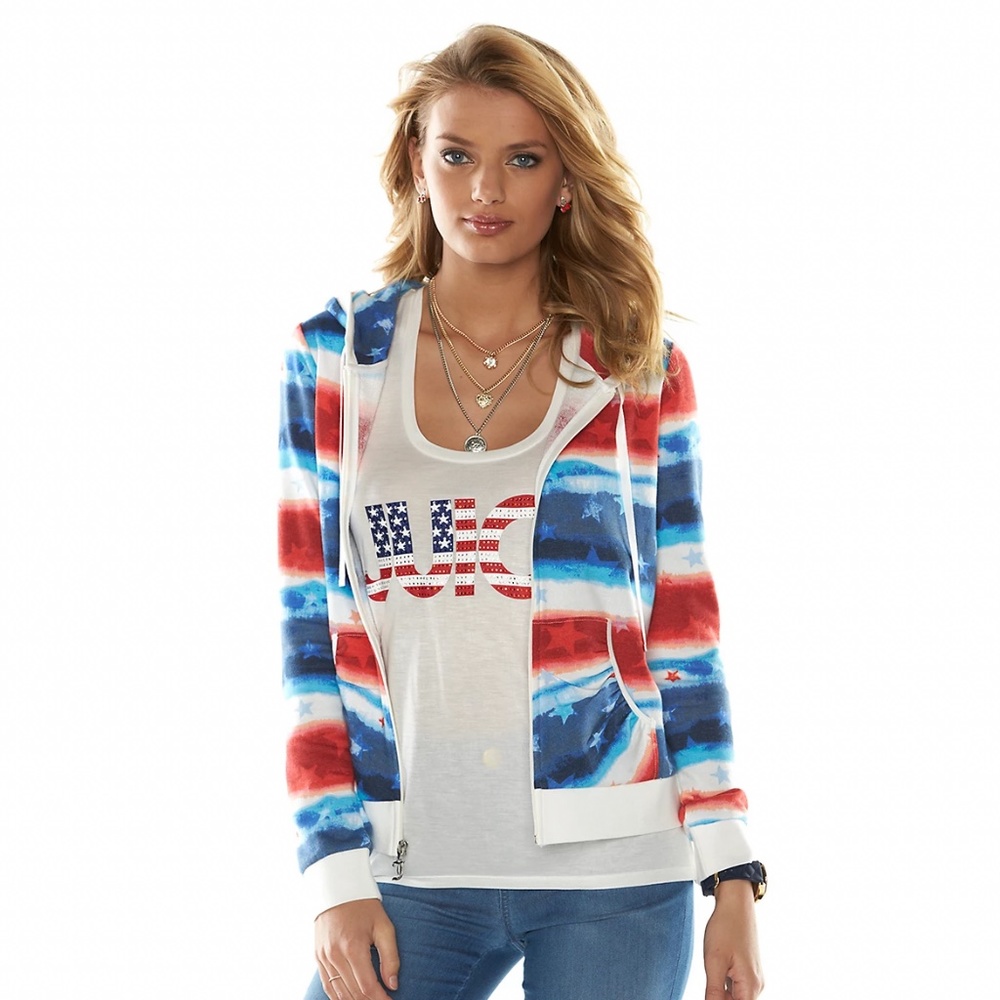 Patriotic Stripe Zip-Up Hoodie - Red, White & Blue
